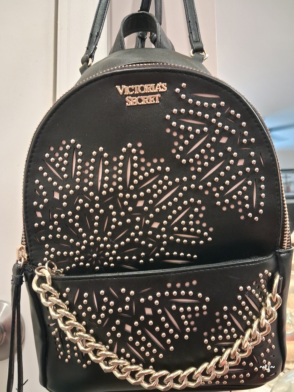 Victoria's Secret Black Mini Backpack with Gold Studs